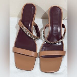 STAUD Brown and Silver Chain Sandals
